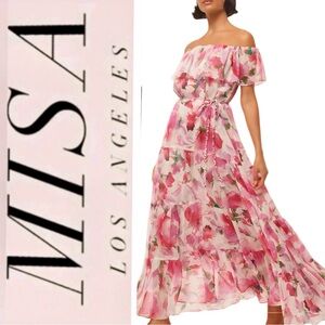 NWT Misa Los Angeles Estella Off-Shoulder Tiered Ruffle Maxi Dress Size Small